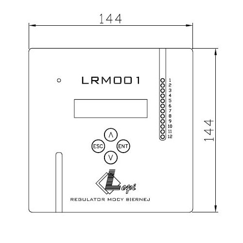 Wymiary regulatora mocy biernej LRM001 - front - Lopi